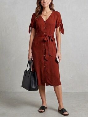 Sanctuary Womens Button Down Rust Colored Midi Dress